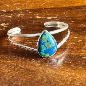 VINTAGE Sterling & Azurite Malachite cuff W/ MAKERS MARK